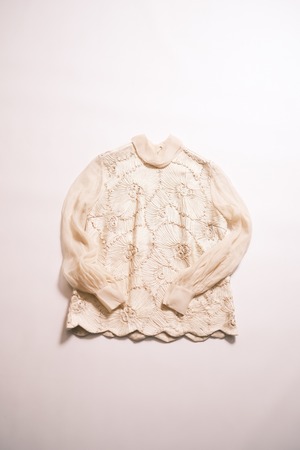 Vintage Floral Cord Embroidery Silk Blouse