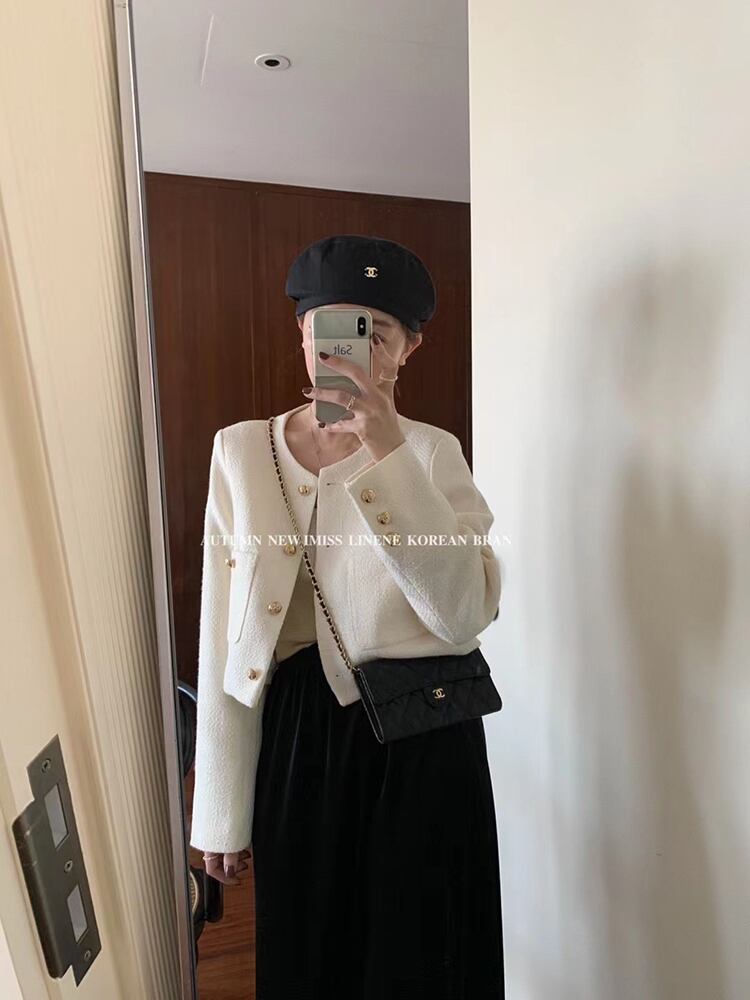 ショートジャケット ラウンドネック長袖スリーブコート ロング Oネック ビッグFスモールZ韓国99877704350