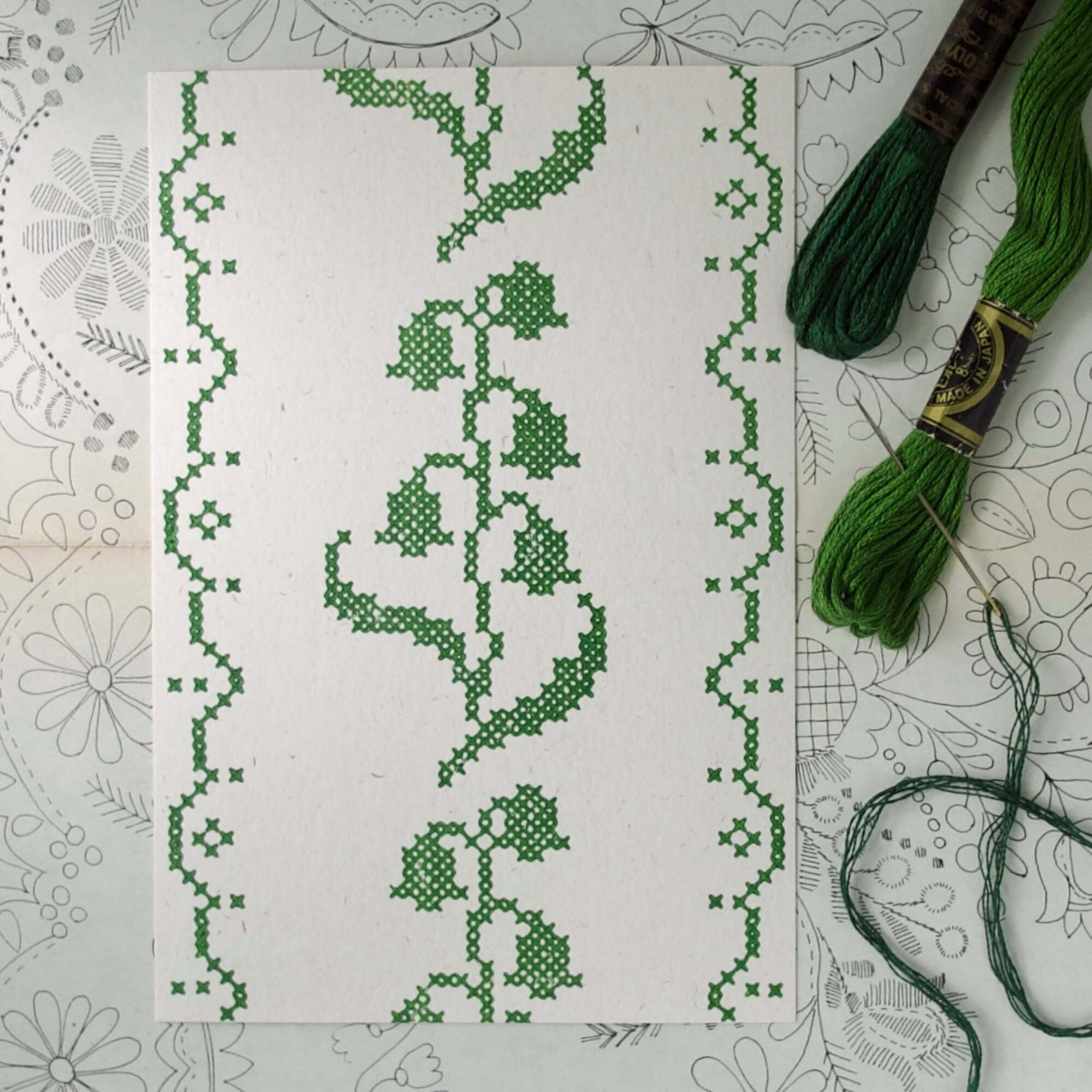 【刺繍のポストカード】スズラン / クロスステッチ / 100×148mm / 活版印刷