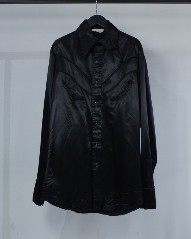【Caka BLACK】70's Black Color Vintage Satin Western Shirt