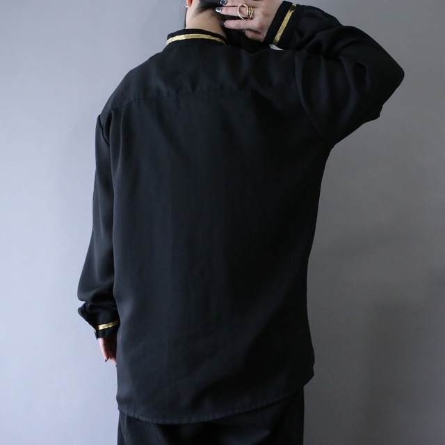 "刺繍" and gold taping design fry-front minimal mode shirt