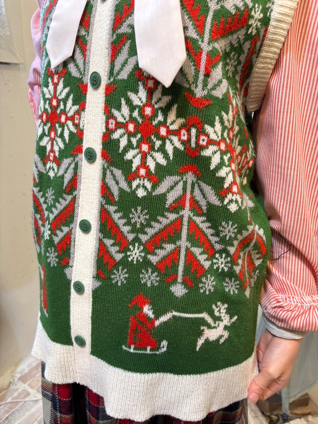 nordic pattern green knit vest