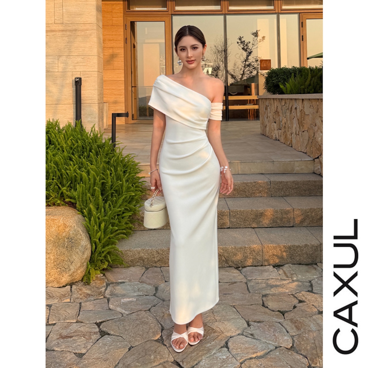 Asymmetry Off-Shoulder Pleated Dress/3color