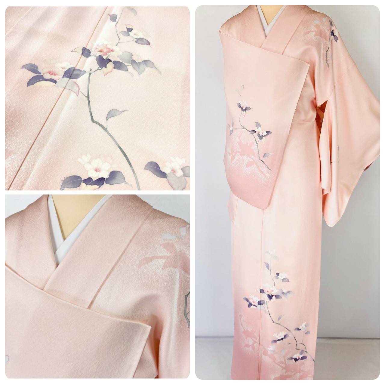 レディース絽　着物　桜色　金　銀　刺繍