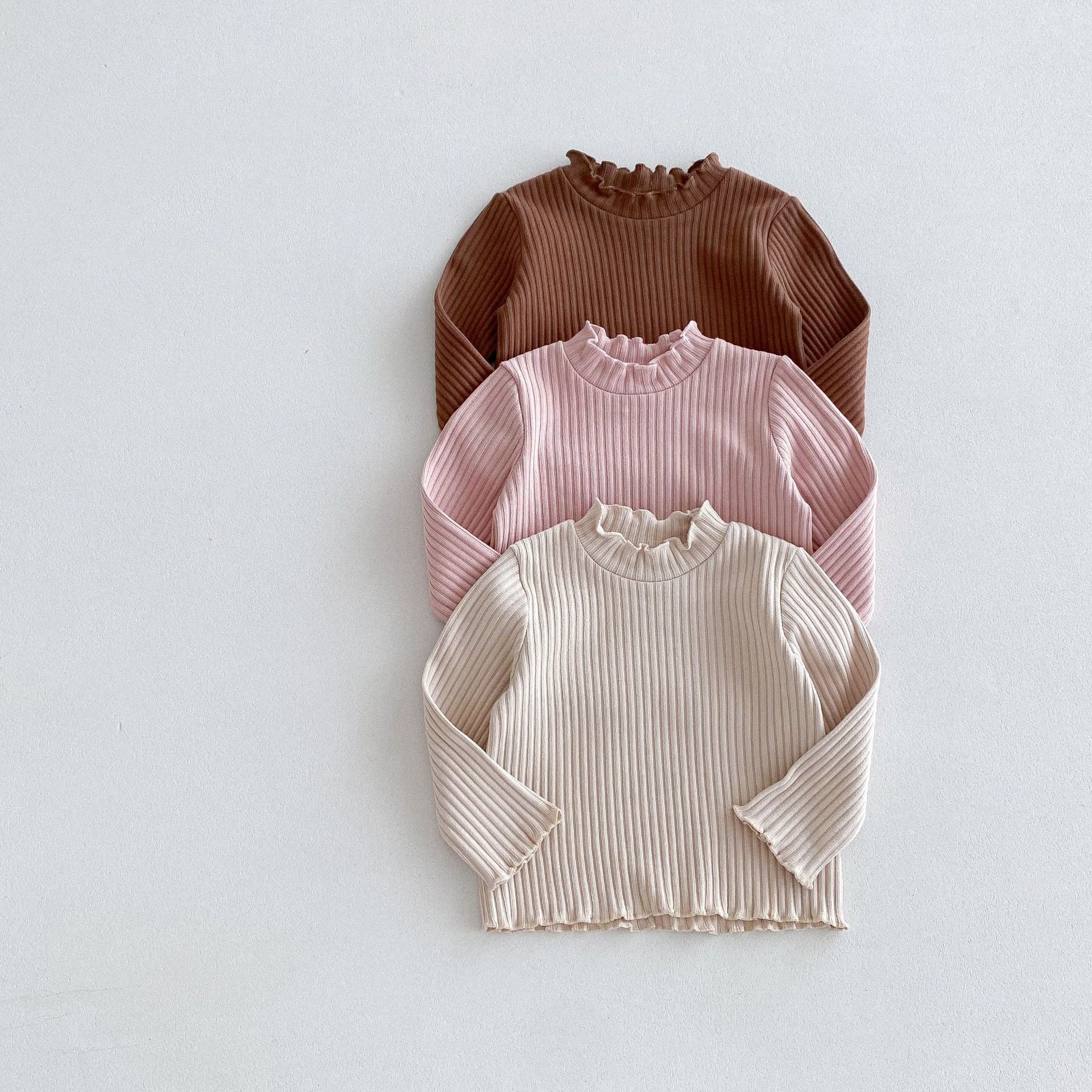 【BABY&KID】秋新作 フリル無地長袖シャツ