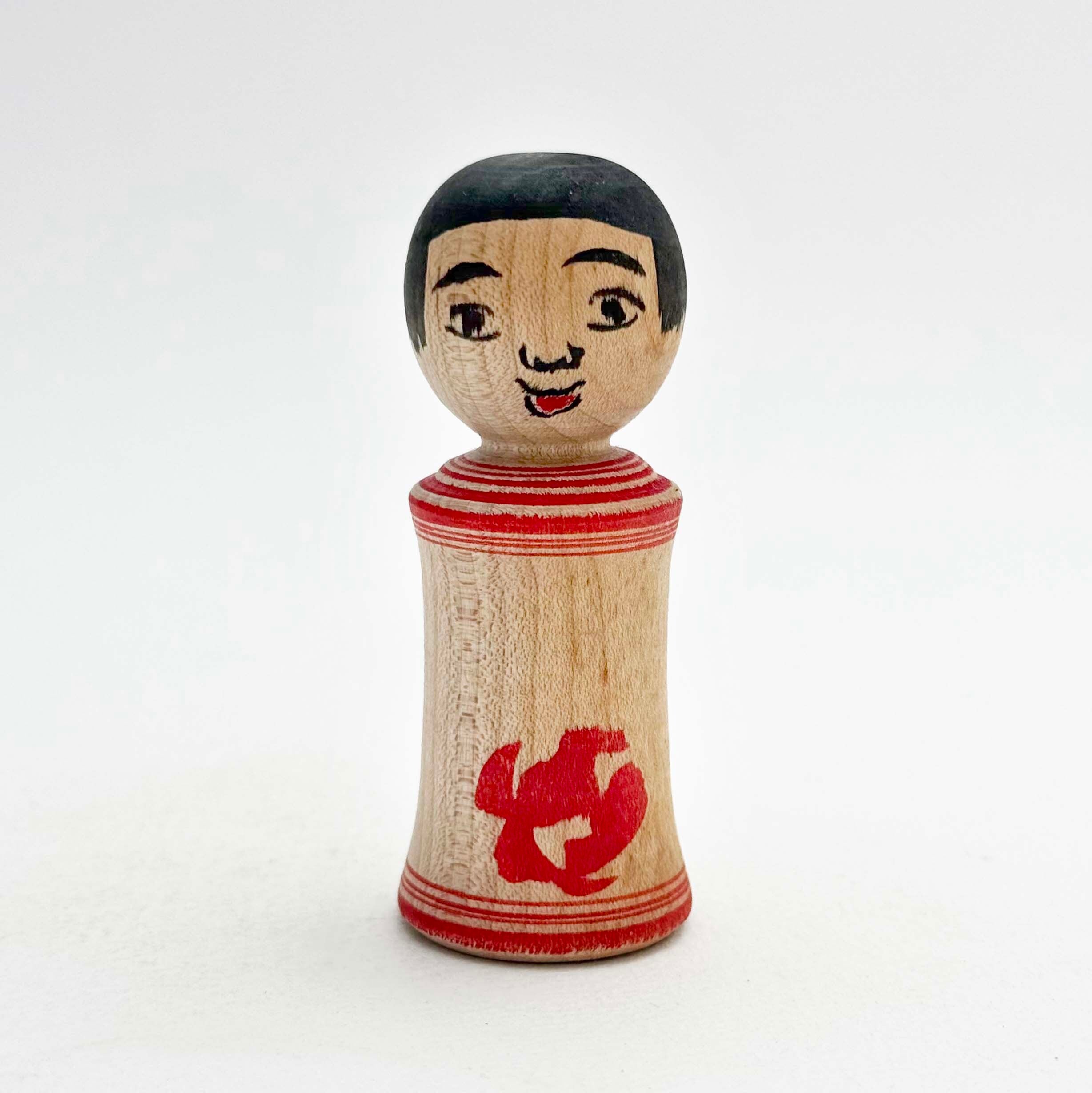 今晃工人 / 小寸こけし（赤い花 7cm）
