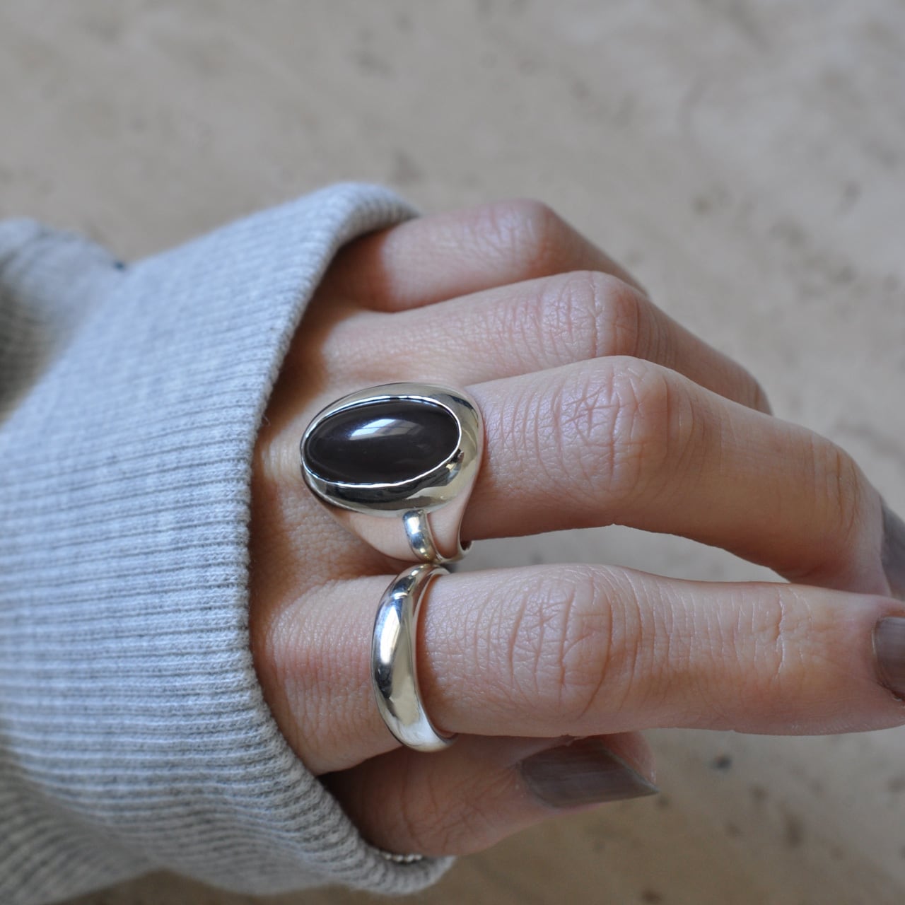 Gray Moonstone Bezel setting ring グレームーンストーン リング