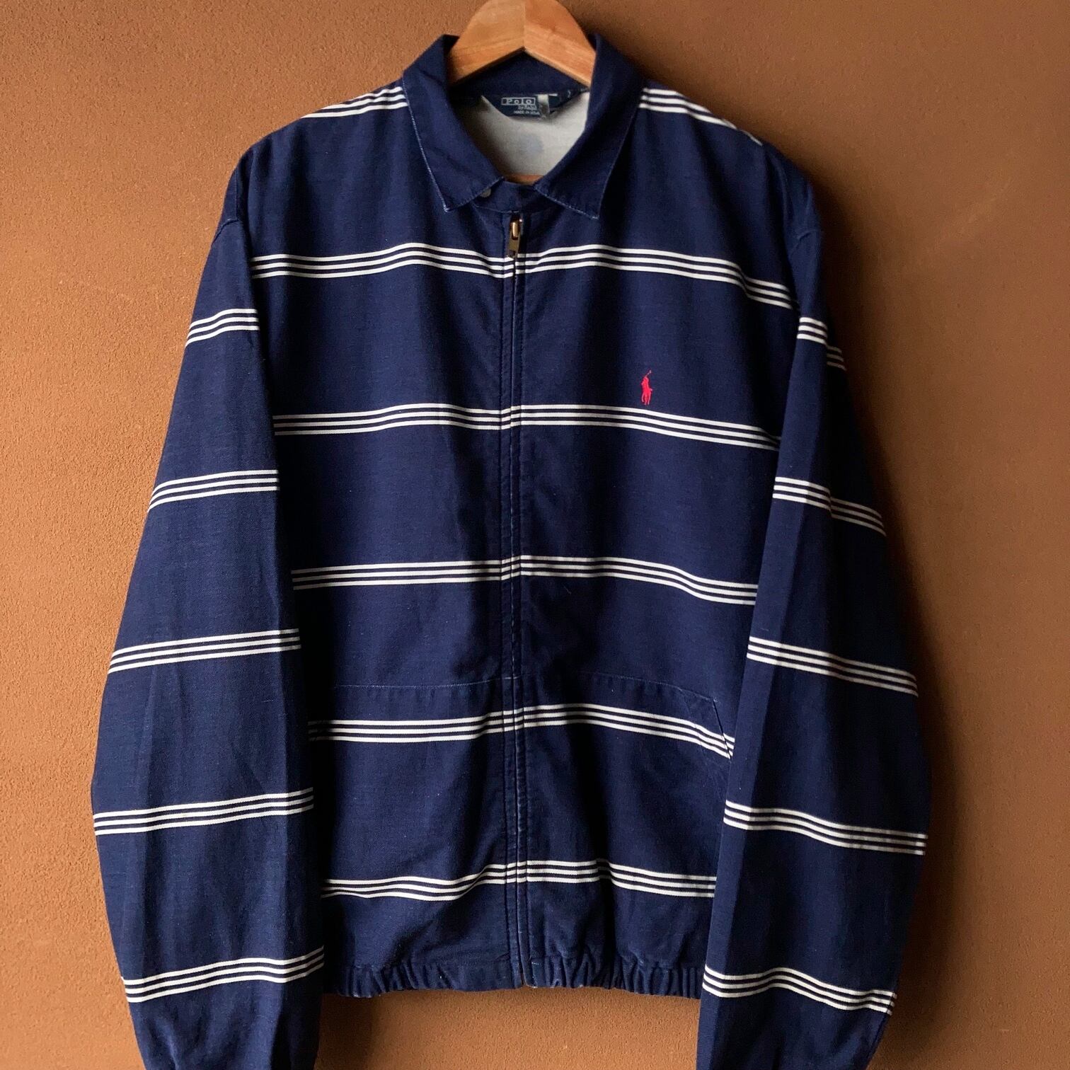 ~90's POLO by Ralph Lauren コットンスウィングトップ ボーダー USA製 SIZE L【0114A18】