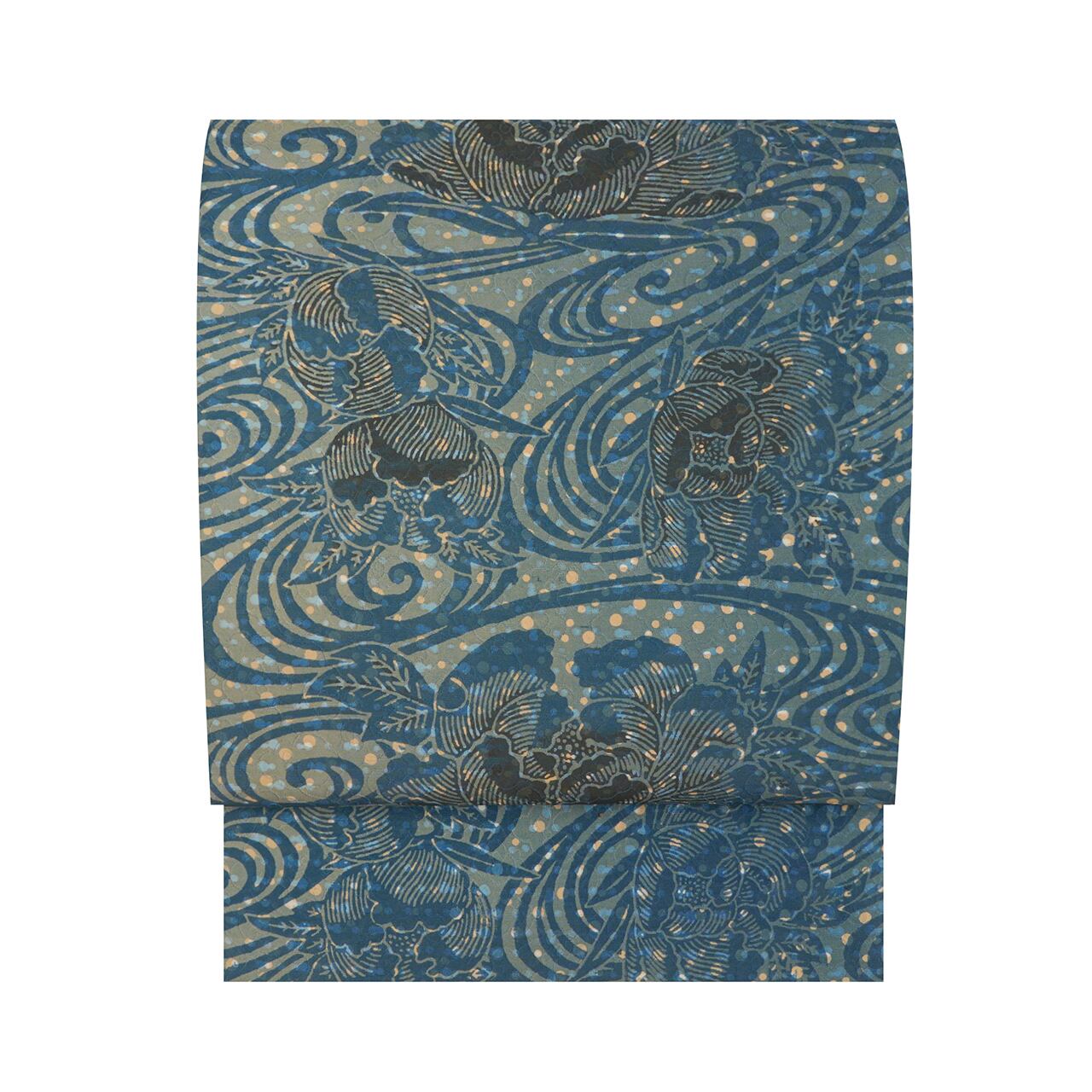 名古屋帯　松葉仕立て　鈴　リーフ　円弧　銀通し　着物　075a d 名古屋帯 | かわの屋