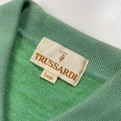 TRUSSARDI トラサルディ 刺繍入り 半袖 コットン ニット ポロシャツ サイズ L /メンズ/グリーン系/C-OS-441