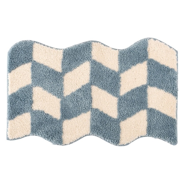 Wavy Chevron Rug ブルーチェッカーマット W70.5cm×D45cm