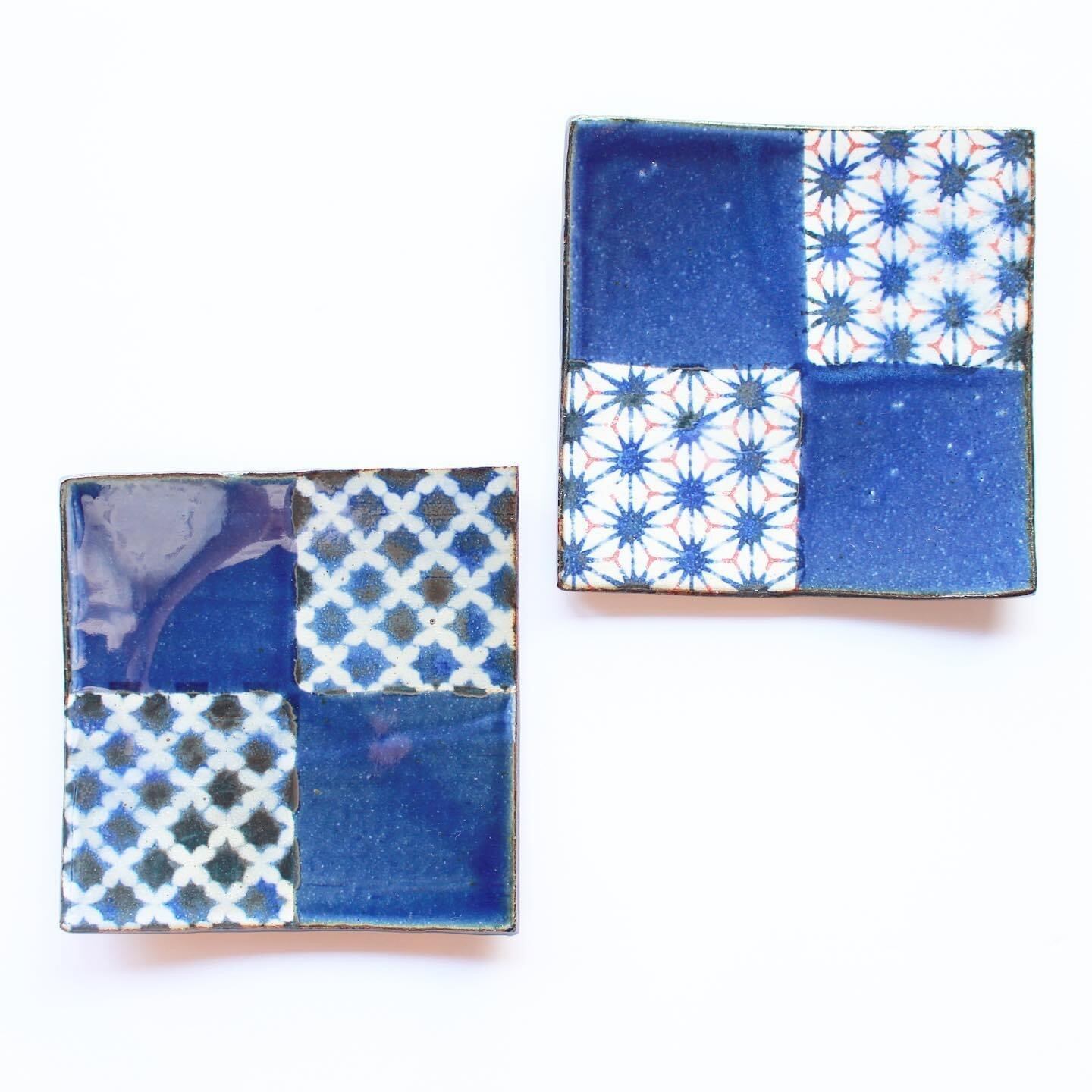 藍染め 瀬戸焼 四角取り皿