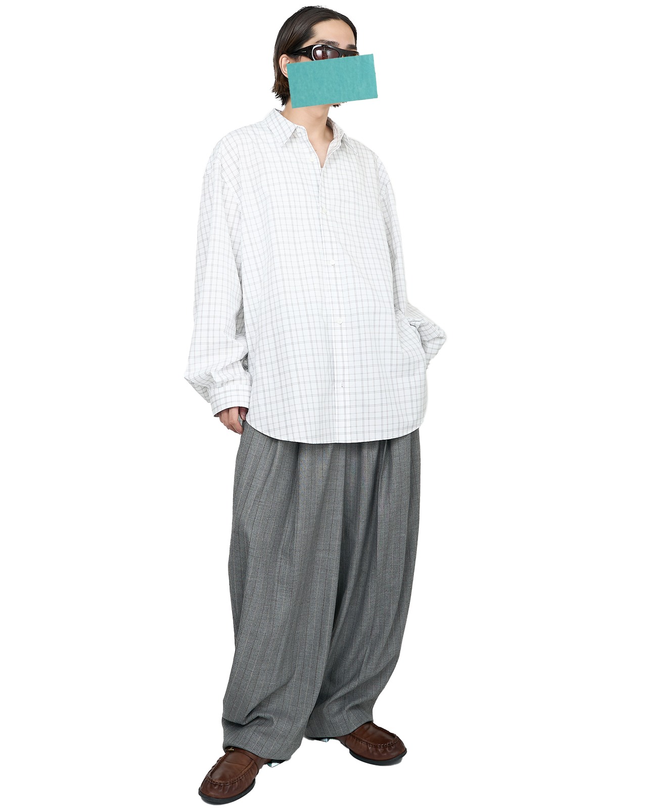 HED MAYNER "TWO TUCK TROUSERS GREY PAINT STRIPE "