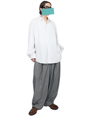 HED MAYNER "TWO TUCK TROUSERS GREY PAINT STRIPE "