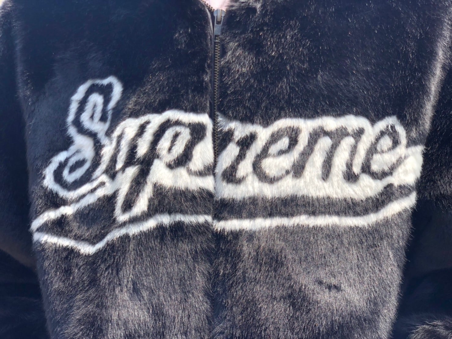 supreme Faux Fur Varsity Jacket  Navy