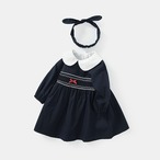 リボンポイントの長袖ロイヤルワンピース(ヘアバンド付き)