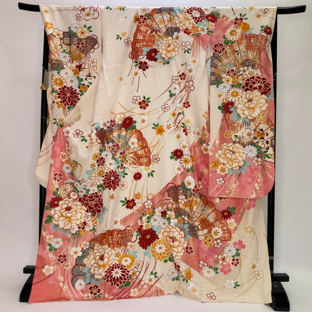 振袖 中古 白 正絹 古典 裄70cm 身丈172.5cm 美品 2L サイズ 成人式 6759