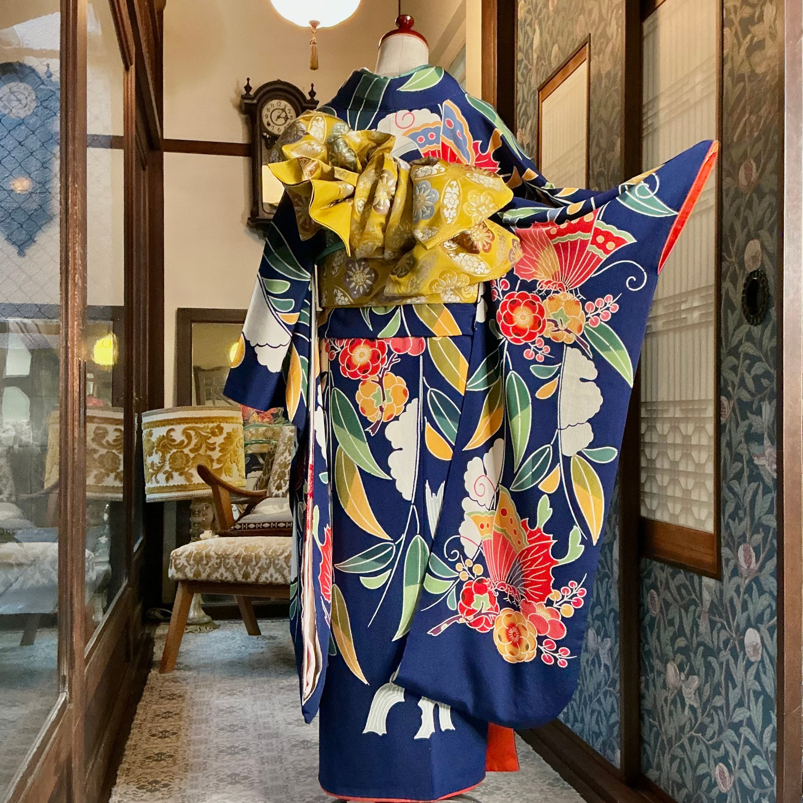 藍花うらら＊振袖 紅型 作家もの 成人式 卒業式 振袖 袋帯 帯締め