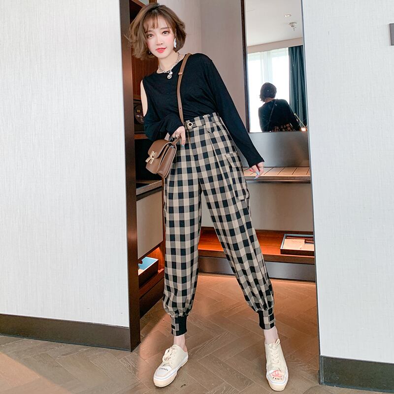 ルーズカラー格子柄パンツ オータム 秋物 MIUCO23721255554