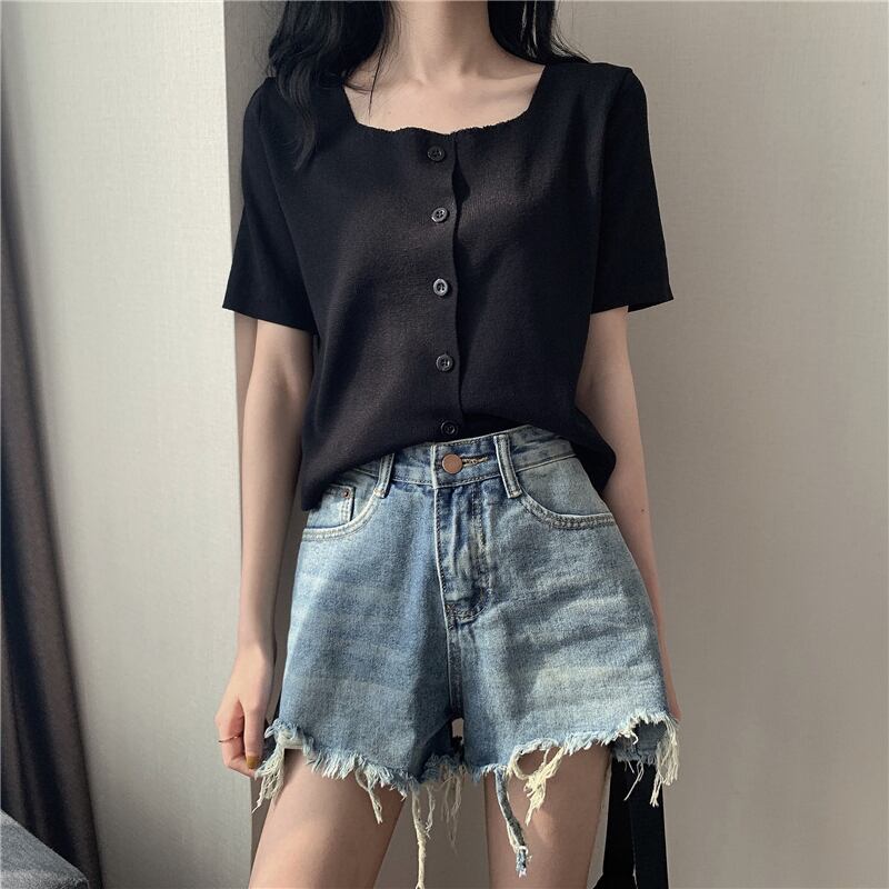 スタイルトップス サマーニットセーター カラー薄手シャツ 半袖スリーブTシャツ カーディガン ショート ハーフスリーブ 夏物 スクウェア 1号婦人99690816451