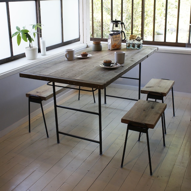 スツール１点プレゼント★★　古材のダイニングセット Lowタイプ【L WORK TABLE・L BENCH・L STOOL】