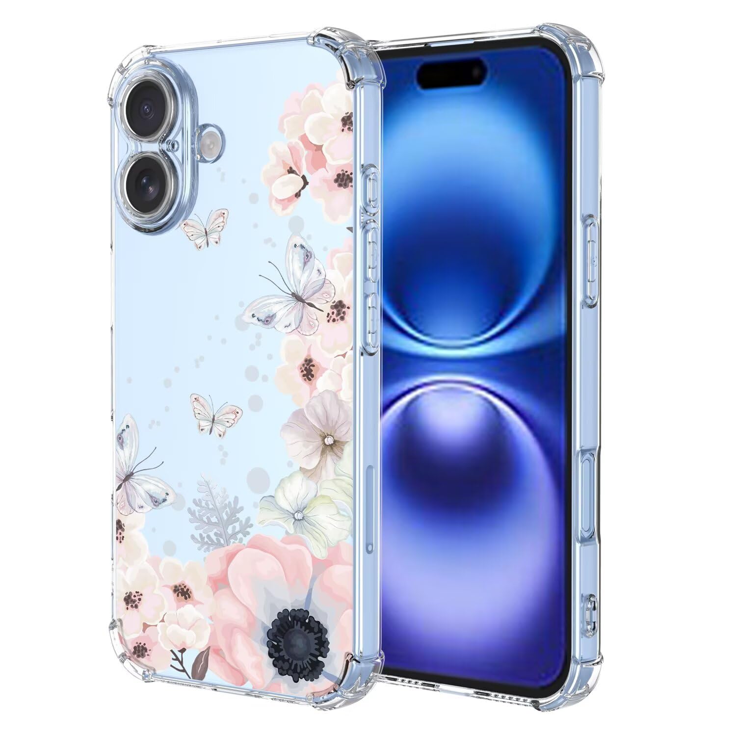 Samyje 対応 Aquos R9 ケース 超柔らかい透明スリム TPU 携帯カバー Aquos R9 保護ケース 可愛い 花柄 シリコンカバー 薄型 落下防止 耐衝撃 傷つけ防止 スマホケース - ピンクの花と蝶