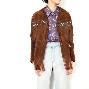 *SPECIAL ITEM* USA VINTAGE GENUINE LEATHER BERMAN BUCKSKIN CO FRINGE DESIGN LEATHER WESTERN JACKET/アメリカ古着フリンジデザインレザーウェスタンジャケット