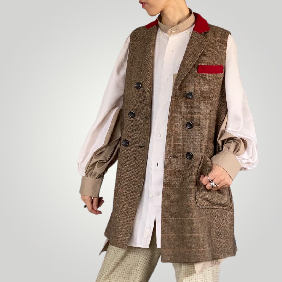 ZOZOTTE unisex remake vest/ユニセックス リメイク ベスト/ブラウン系チェック柄