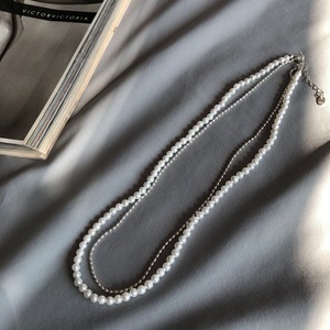 Pearl ＆ egg chain double necklace ◇ NS230018