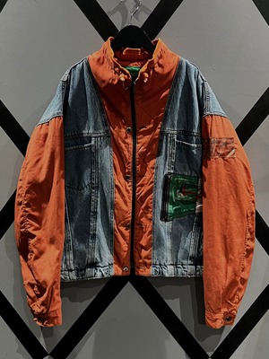 【X VINTAGE】Denim × Nylon Switching Design Vintage Loose Hight Neck Jacket