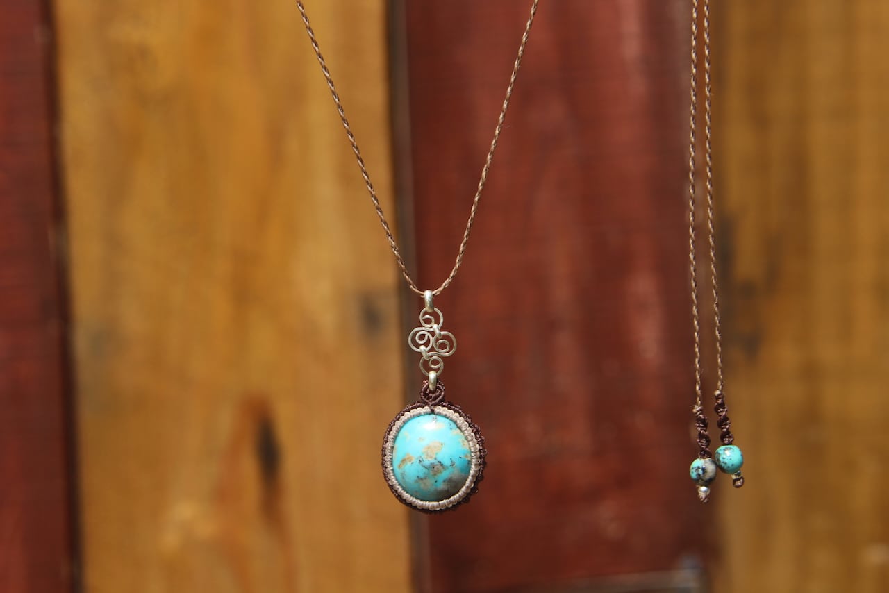 Turquoise silver925 wirework micro macrame pendant