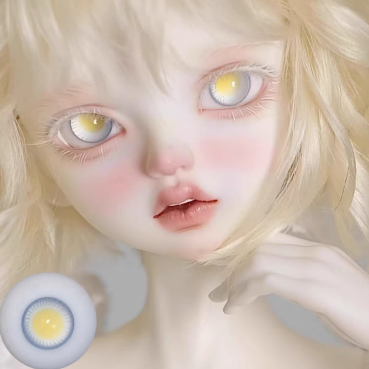 フルビニール　リペイント綺麗な瞳の子 BJD グラスアイ】ハニーアンバー瞳孔 ドールアイ レモンイエロー 12mm