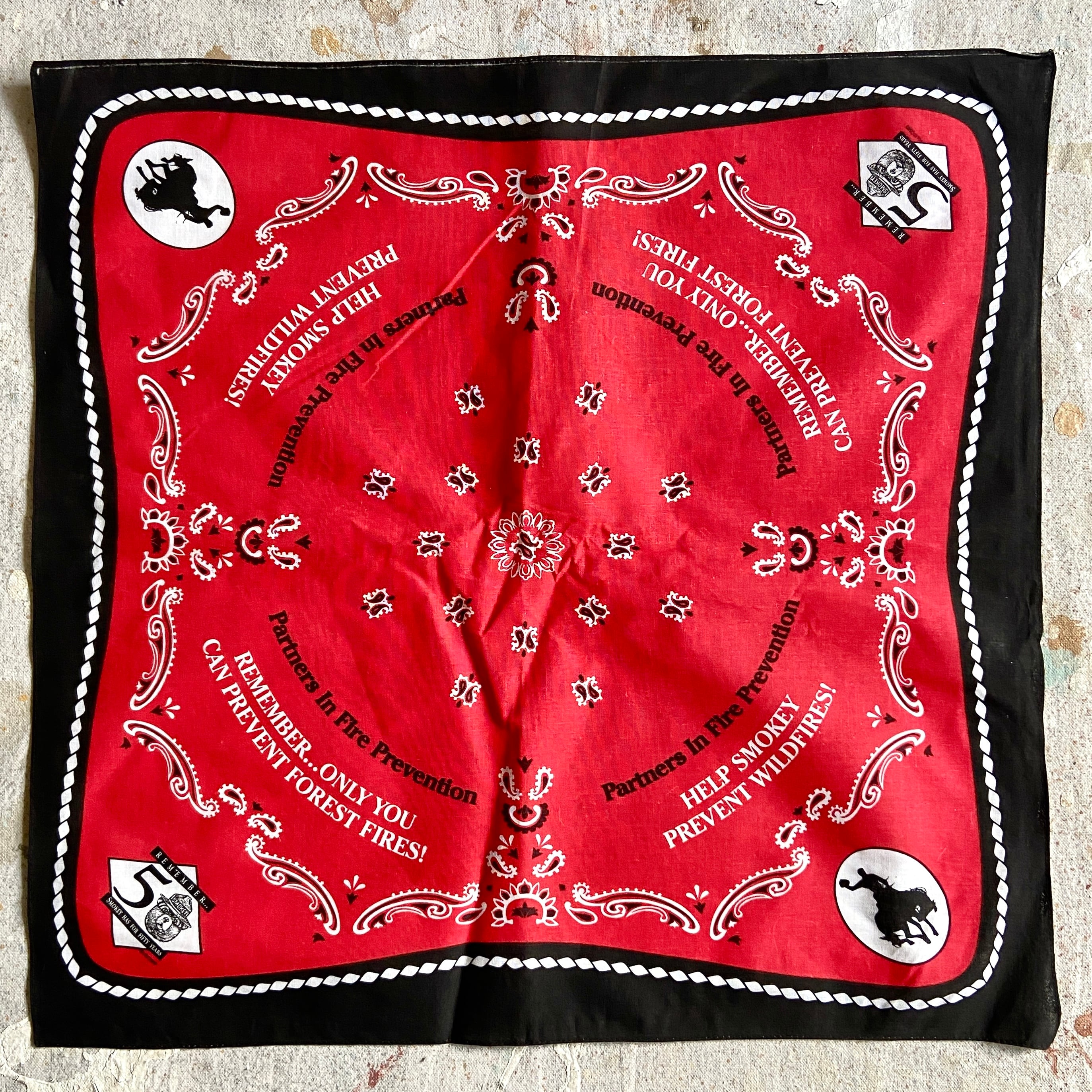 1990s Dead Stock 50TH ANNIVERSARY SMOKEY the Bear Bandana Made in USA