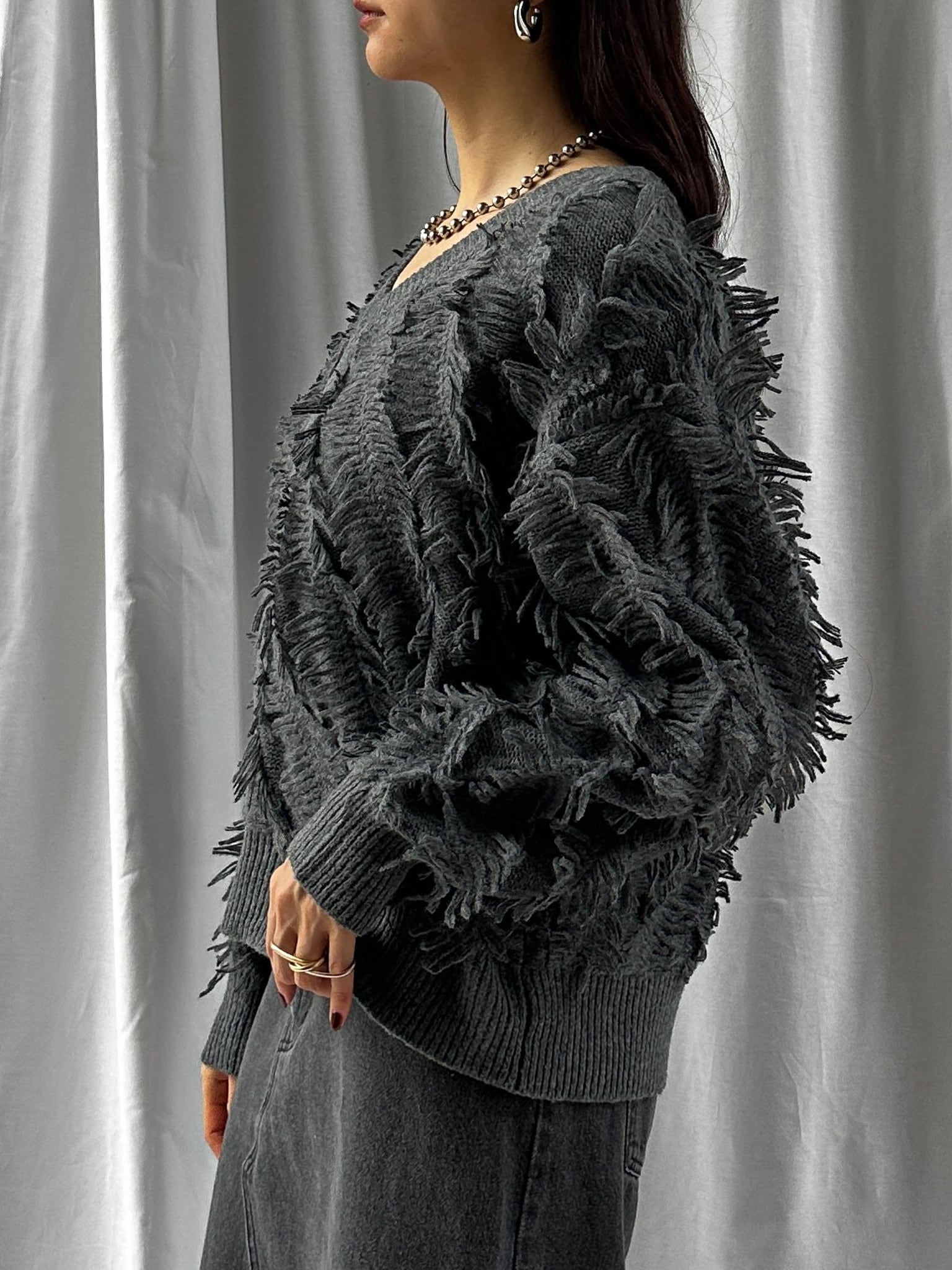 2WAY SHAGGY KNIT TOP(ﾂｰｳｪｲｼｬｷﾞｰﾆｯﾄﾄｯﾌﾟｽ）【5541102】select by Bab