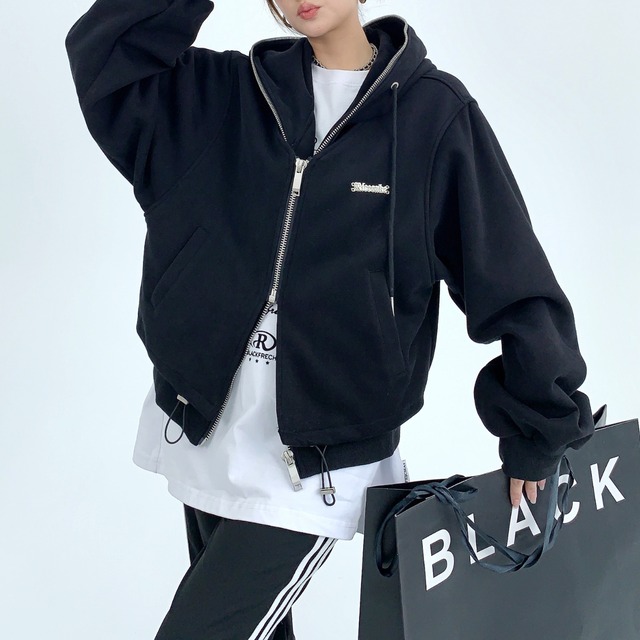 fake two piece sweatshirt zipper　フェイクツーピーススウェットジッパー　J0550