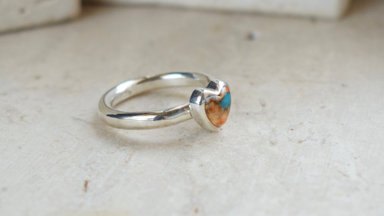 Orange copper heart turquoise ring /silver925》【受注製作】