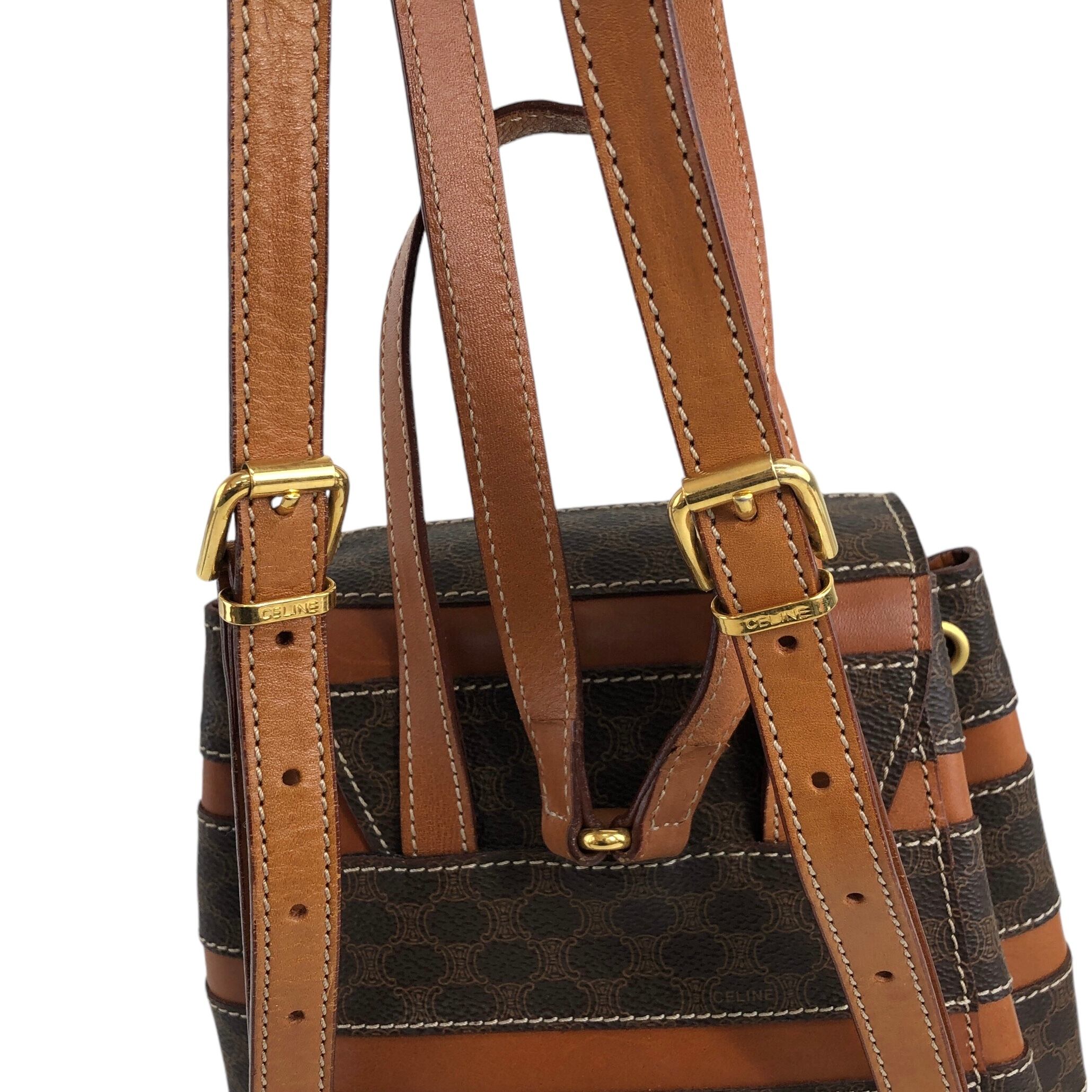 CELINE セリーヌ マカダム バックパック ブラウン PVCレザー ボーダー