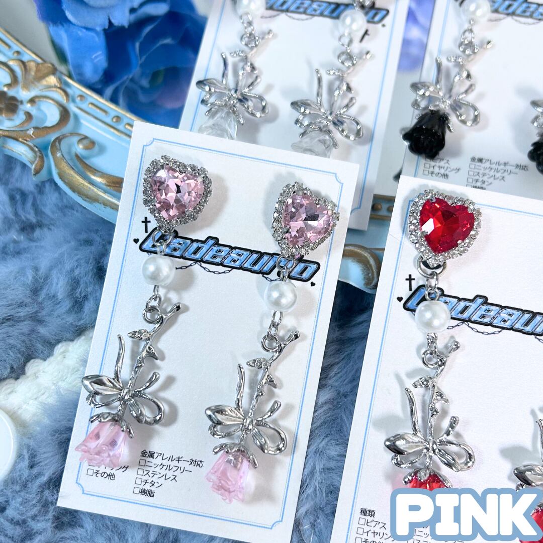 薔薇ビジュー♡ころっとハート　ピアス/イヤリング✩*¨ 公式 ページ 薔薇ビジューころっとハート ピアス/イヤリング*¨