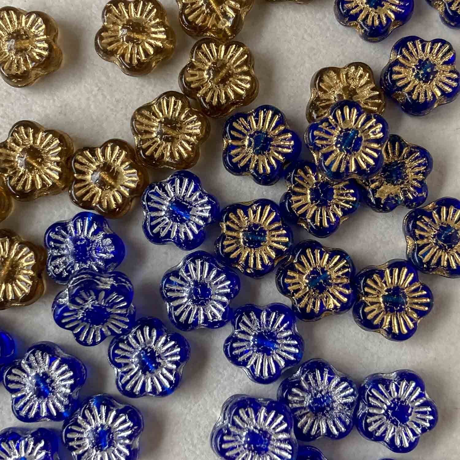 放射模様5弁花のチェコガラスビーズ(10mm)