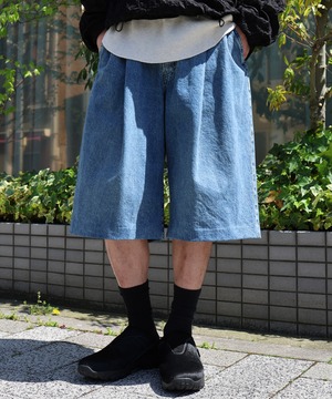 TANAKA / ST-246-MB  HAKAMA JEAN SHORTS (MID BLUE)