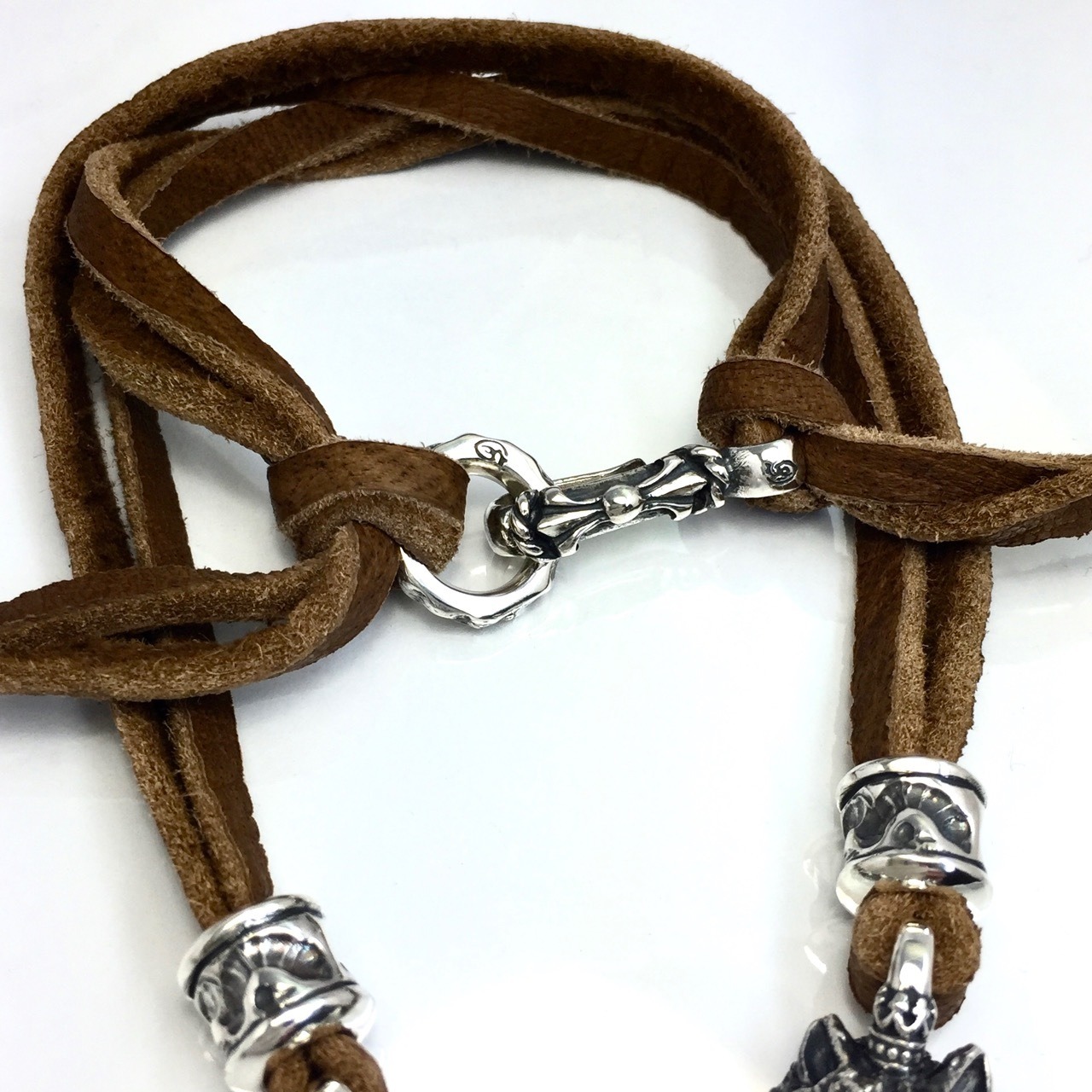 LEATHER NECKLACE 2 BEADS [SKULL & WOLVES] / スカル＆ウルヴスレザーネックレス