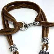 LEATHER NECKLACE 2 BEADS [SKULL & WOLVES] / スカル＆ウルヴスレザーネックレス