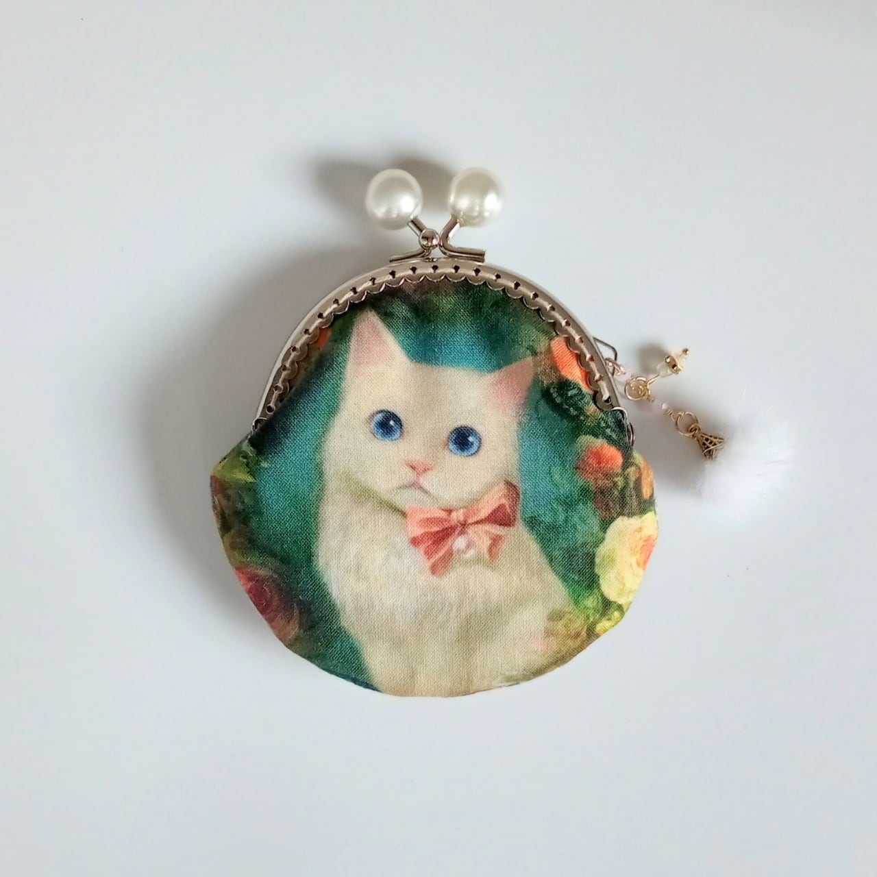 【ハンドメイド】がま口ポーチ・コインケース|ラグドール子猫(口金8.5センチ)