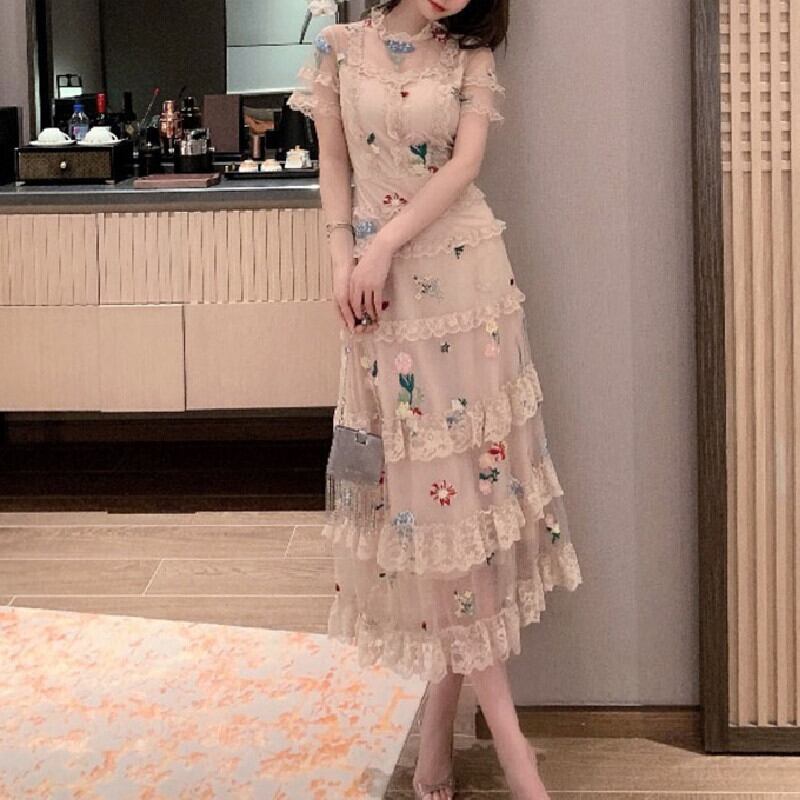 ワンピース 女性らしい 透かし彫り 美人度アップ 韓国系 人気 綺麗め デザイン感 ルーズ S M L Dresszone