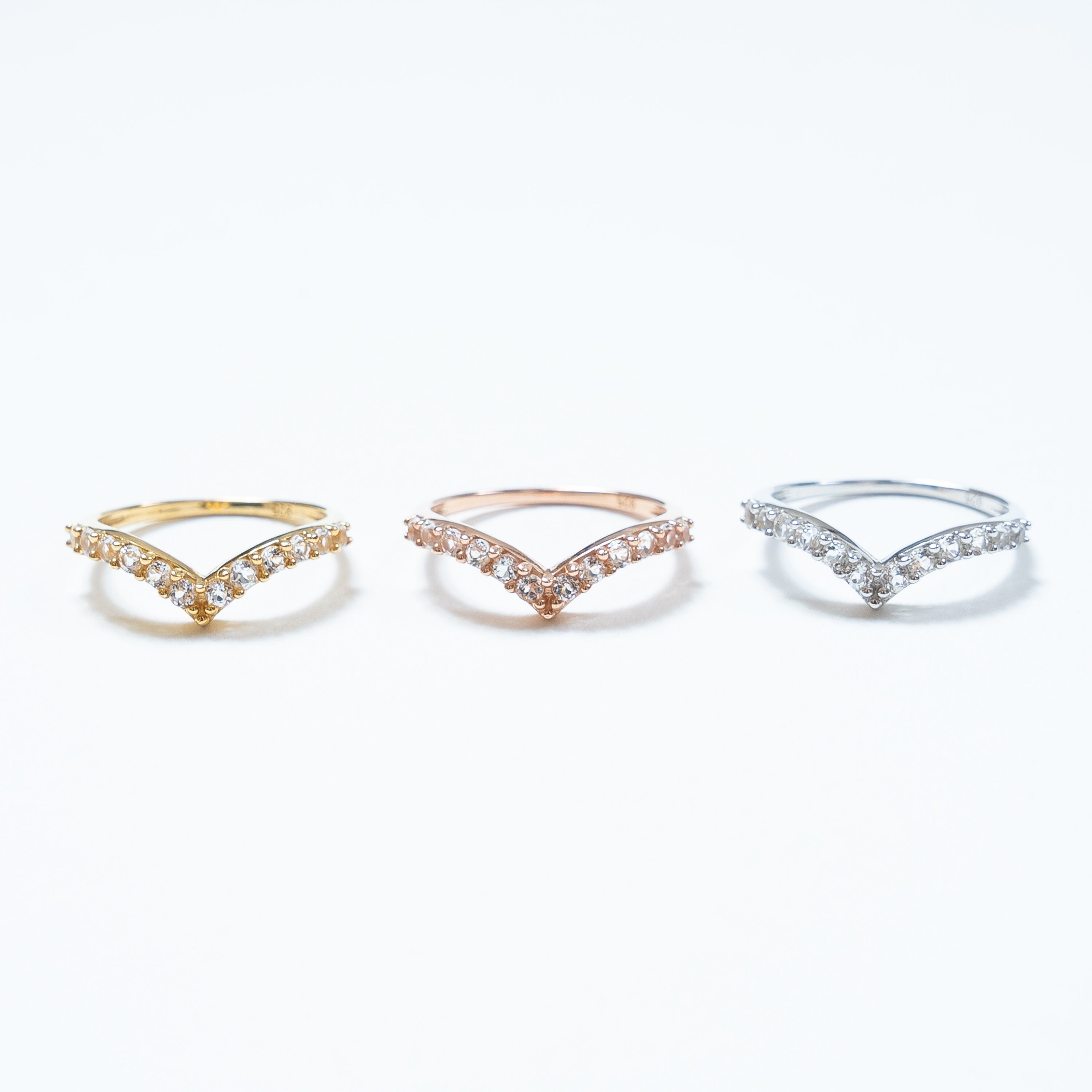 cana'】Luna ルーナ｜ホワイトトパーズ Vライン リング 天然石