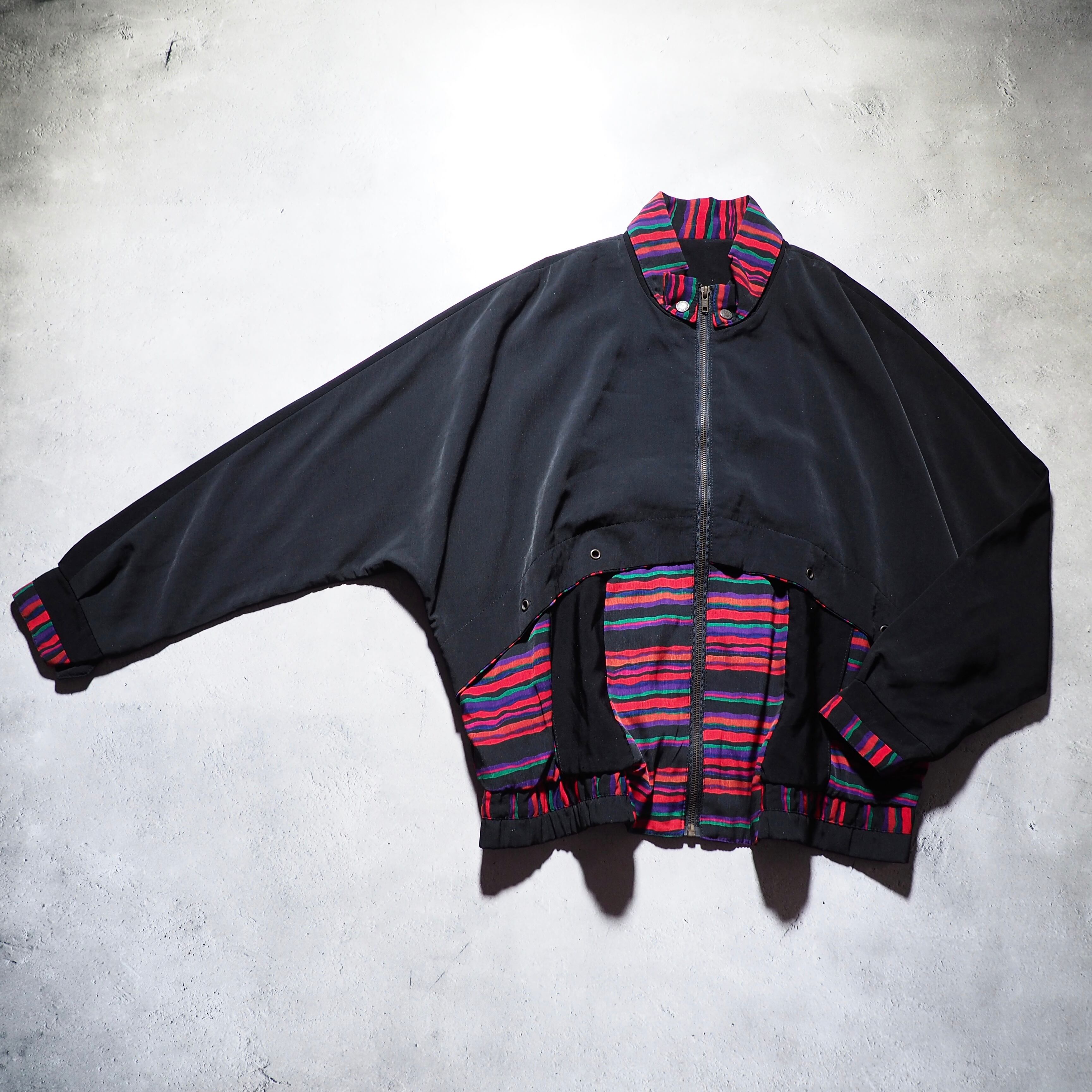 Black mode multi color Border layered vintage Dolman sleeve Blouson