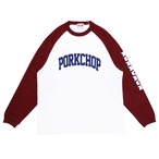 COLLEGE RAGLAN L/S TEE/WHITE×BURGUNDY