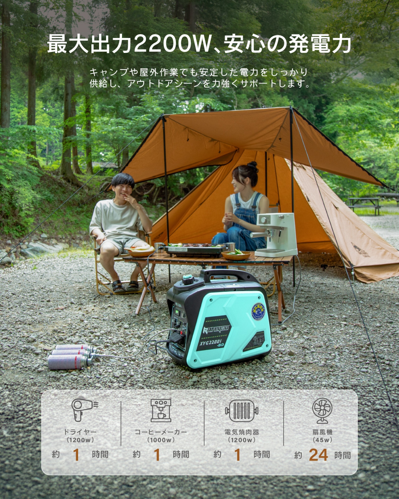 防雨セット:Kareyouカセットボンベ式発電機 最大出力2.2KW インバーター発電機 ガス/ガソリン両用 超低騒音マーク取得 ガソリン発電機インバーター PSE認証 ガソリン/OD缶/CB缶/LPガス使用可能 扱いやすい 故障ランプ搭載 簡単点検 軽量 静音 ガス発電機 ポータブル発電機 AC/DC/USB出力 並列運転 50Hz/60Hz切替 過負荷保護 オイル不足警告 キャンプ 停電 地震 DIY 車中泊 災害時に大活躍