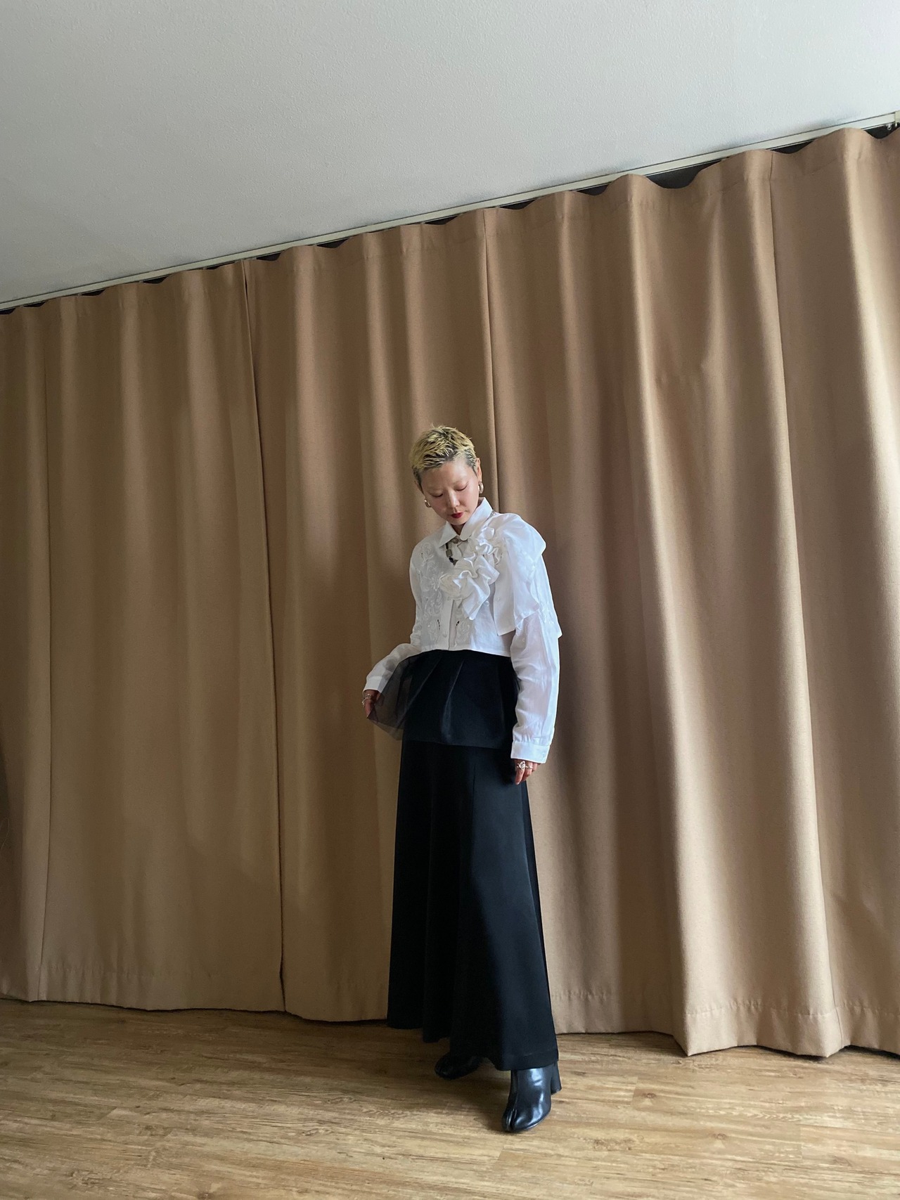 front frill design remake linen shirt-4188-6