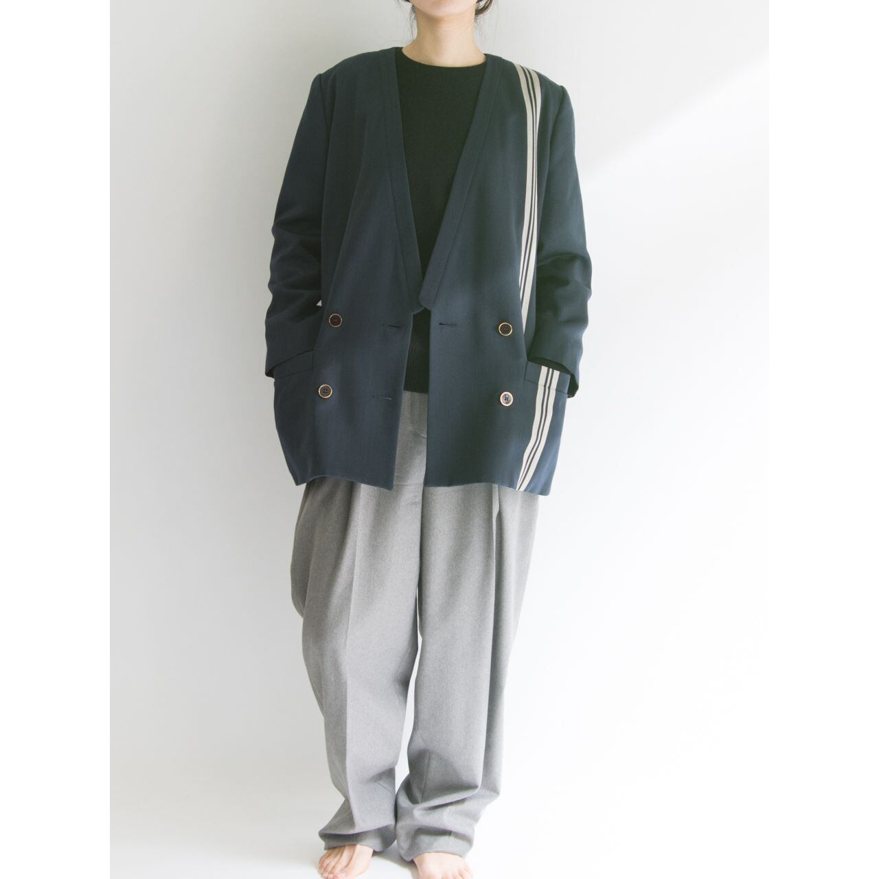 【mila schon】Made in Italy collarless Jacket（ミラ ショーン イタリア製 ノーカラージャケット ダブル）